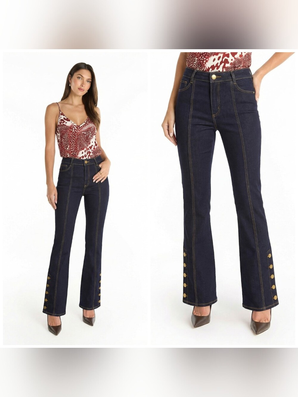 NWT The Noli Shop Veronica Button Jean - Indigo, Size 30, High Waist Flare Jeans